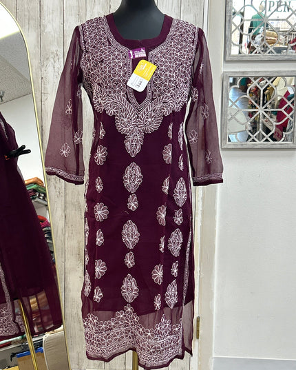 Chiffon Chikankari kurti by Kurti Connection USA