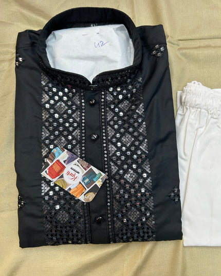 Silk kurta pajama set with mirror work by Kurti Connection USA