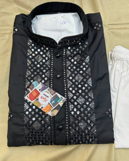 Silk kurta pajama set with mirror work by Kurti Connection USA