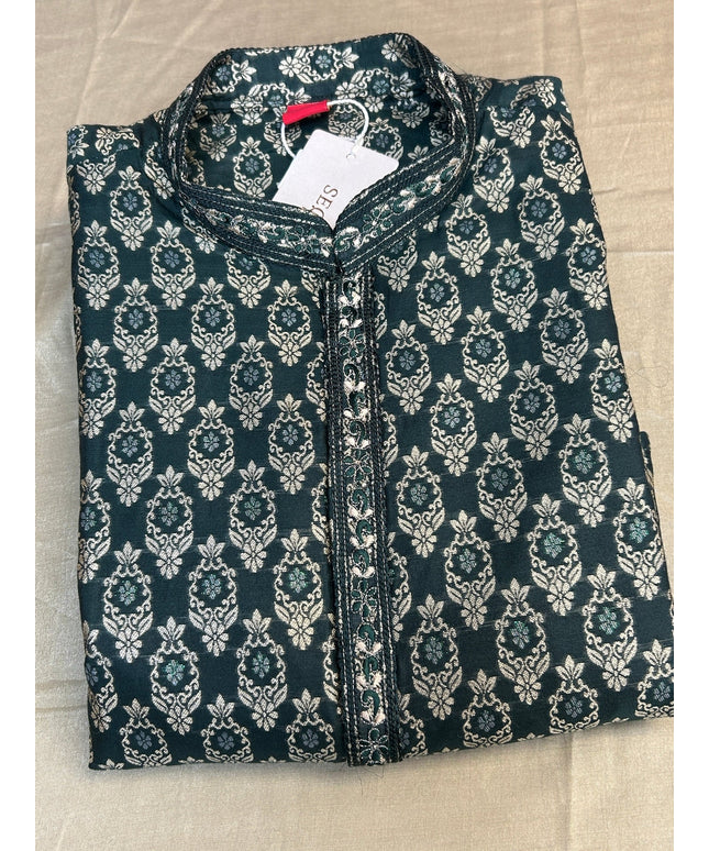 Dark green brocade kurta pajama by Kurti Connection USA