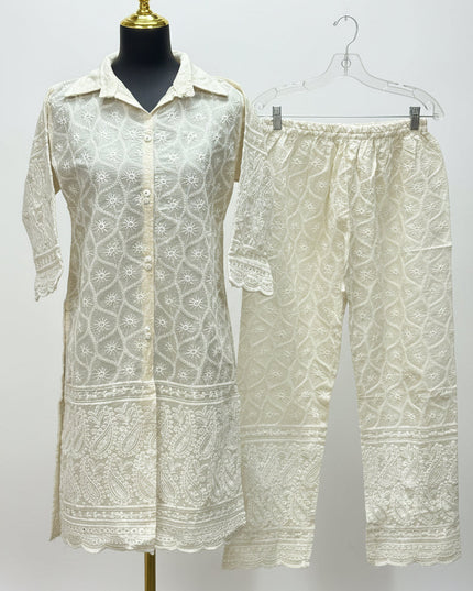 Pure cotton chikankari kurti set by Kurti Connection USA