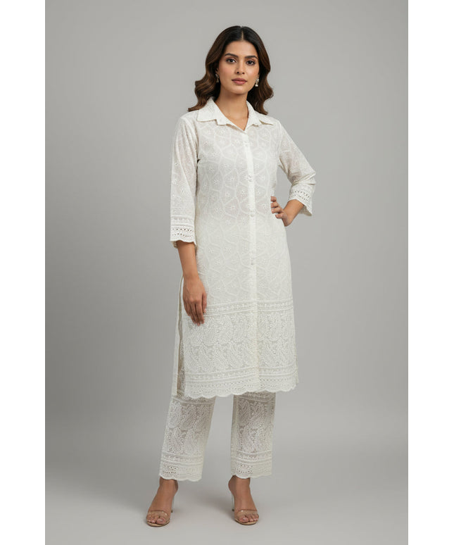 Pure cotton chikankari kurti set by Kurti Connection USA