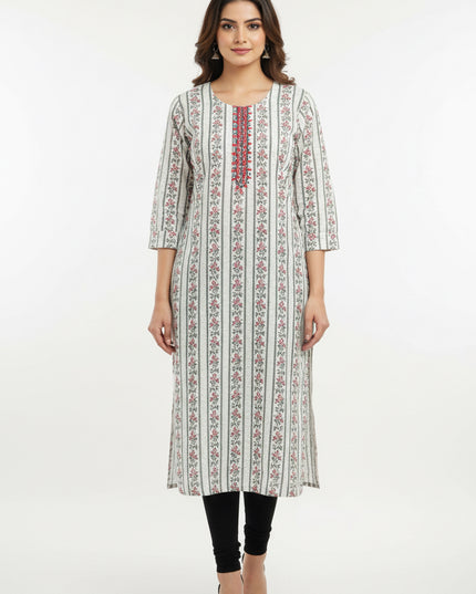 Cotton chikankari kurti with digital print by Kurti Connection USA