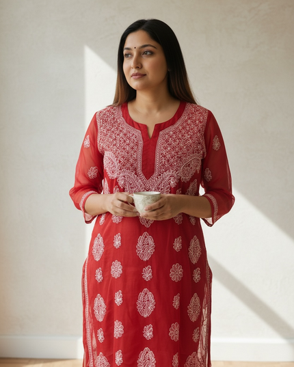 Georgette Chikankari kurti by Kurti Connection USA