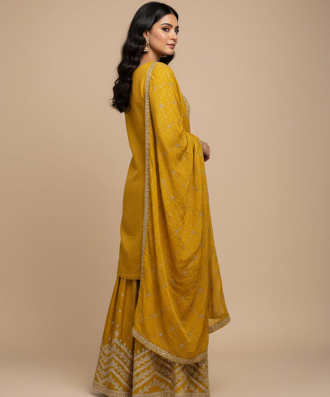 Chinon silk sharara suit