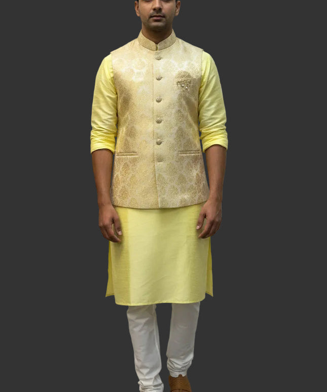 Silk kurta pajama set with jacket