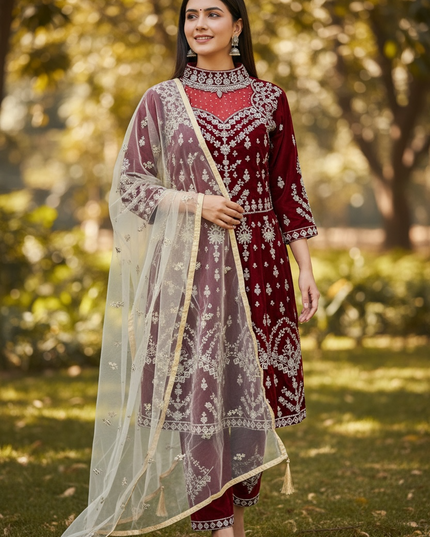Designer Velvet long kurti with pant
