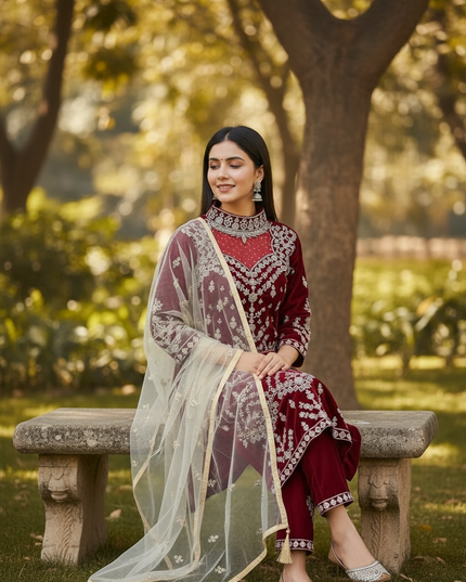 Designer Velvet long kurti with pant