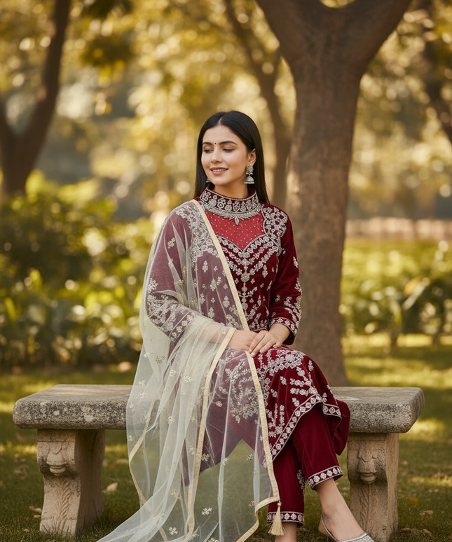 Designer Velvet long kurti with pant