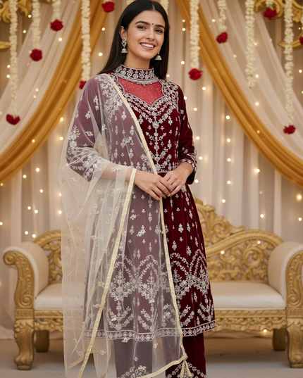 Designer Velvet long kurti with pant