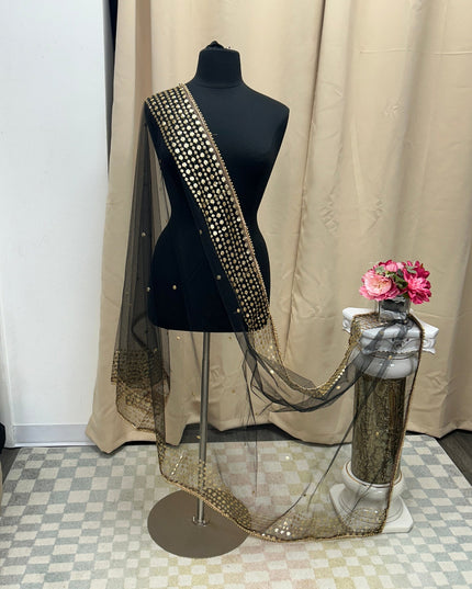 Black sequin net  duppata