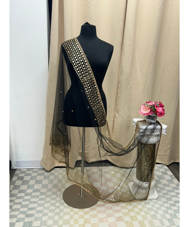 Black sequin net  duppata