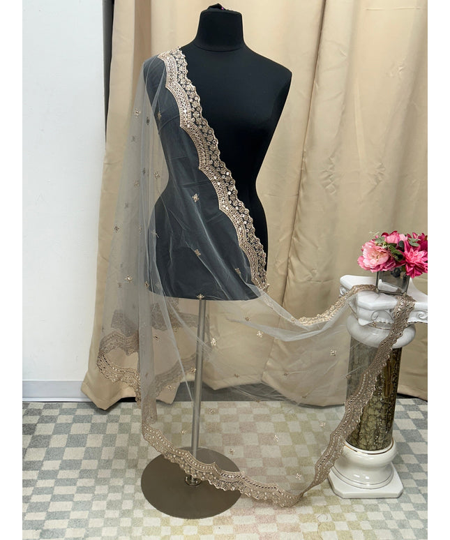 Grey mirror work duppata