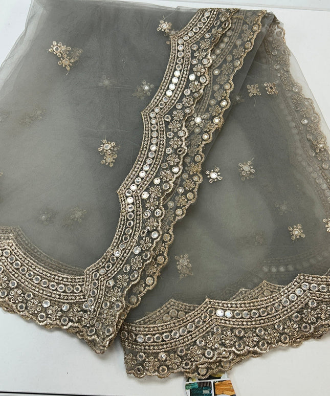 Grey mirror work duppata