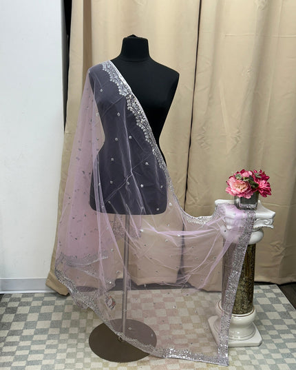 Lilac silver sequin work