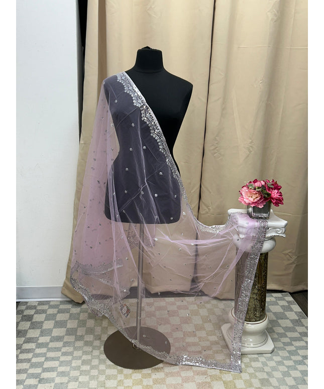 Lilac silver sequin work