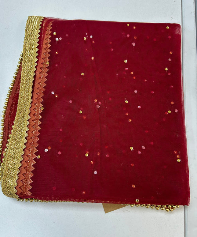 Maroon net duppata heavy lace