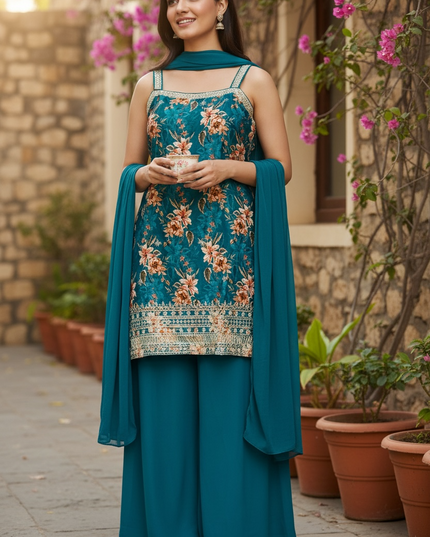 Chinon silk sharara set