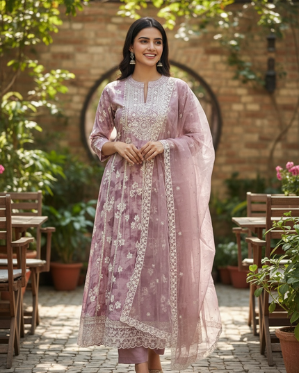 Linen silk kurti set : Anarkali Kurti pant set