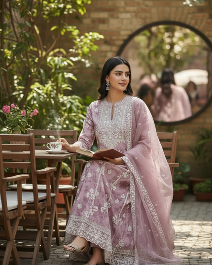 Linen silk kurti set : Anarkali Kurti pant set