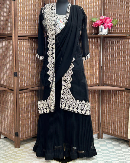 Party wear long gown with pre stitched dupatta