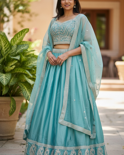 Teal blue : Lehenga Choli set