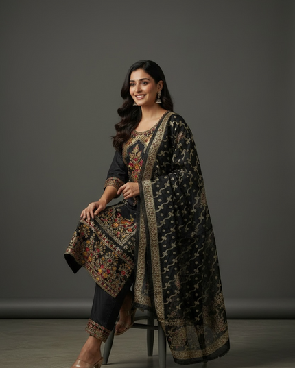Black banarasi salwar suit set
