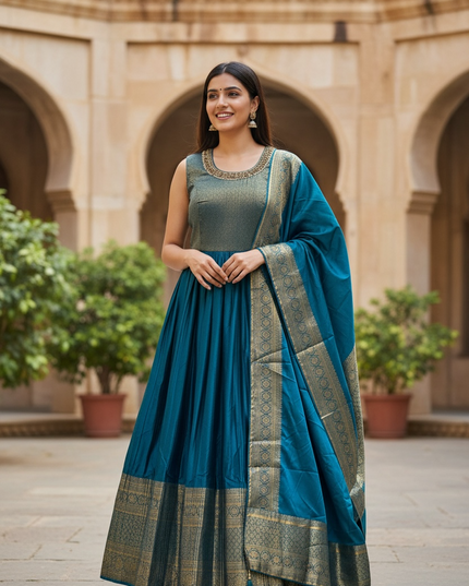 Silk long kurti set : Anarkali