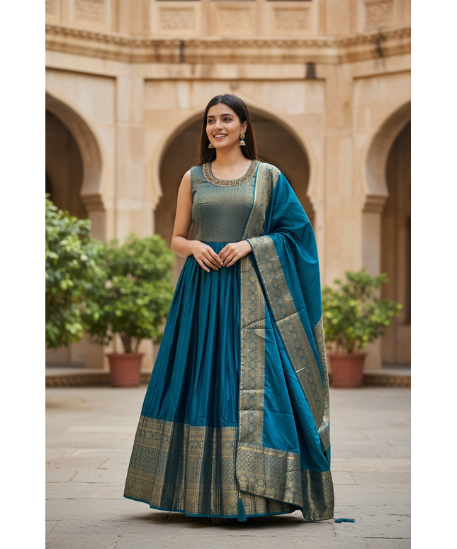 Silk long kurti set : Anarkali