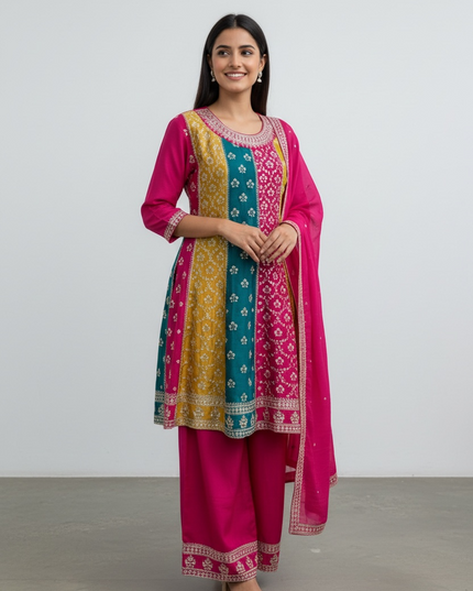 Chinon silk sharara suit