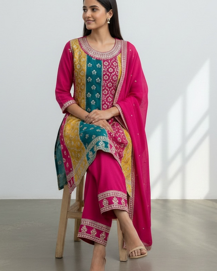 Chinon silk sharara suit