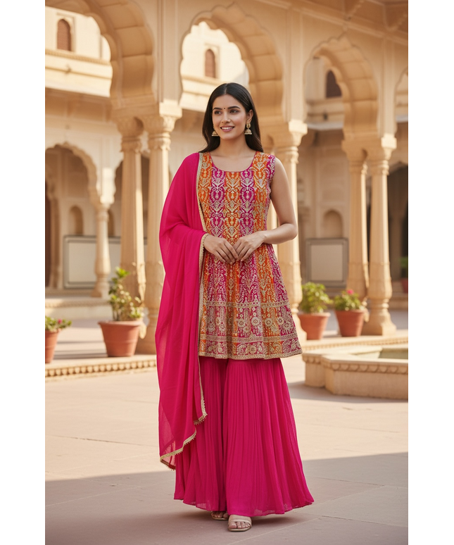 Party wear Chiffon sharara set