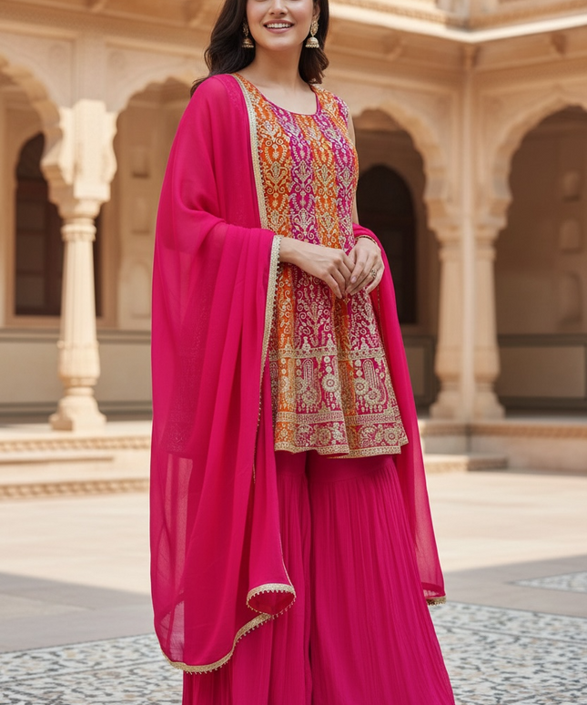 Party wear Chiffon sharara set
