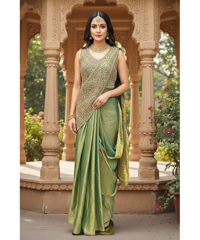 Readymade saree : pre pleated tissue silk saree