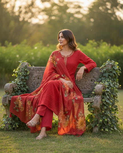 Red Anarkali Kurti set