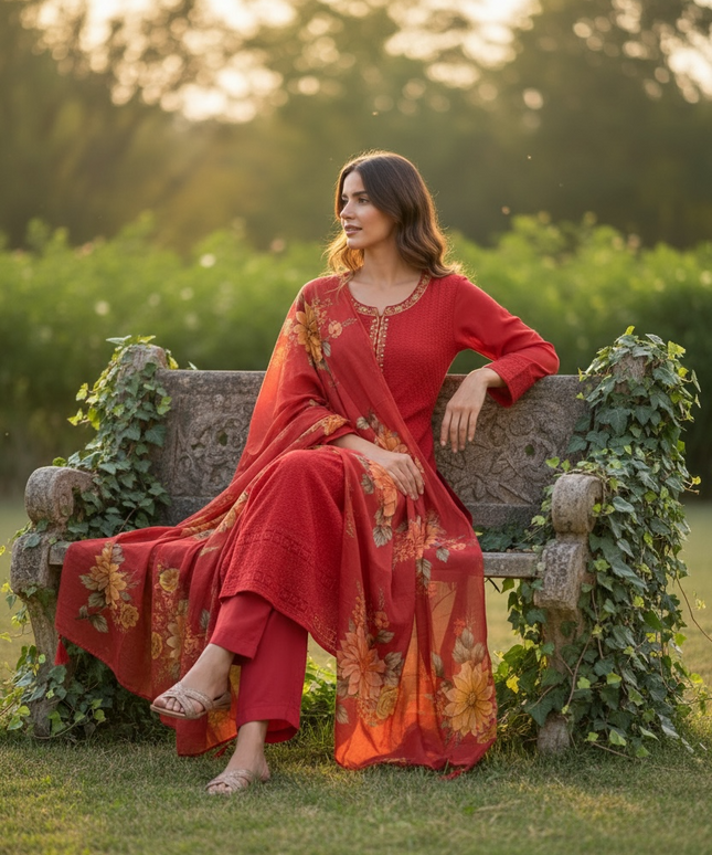 Red Anarkali Kurti set