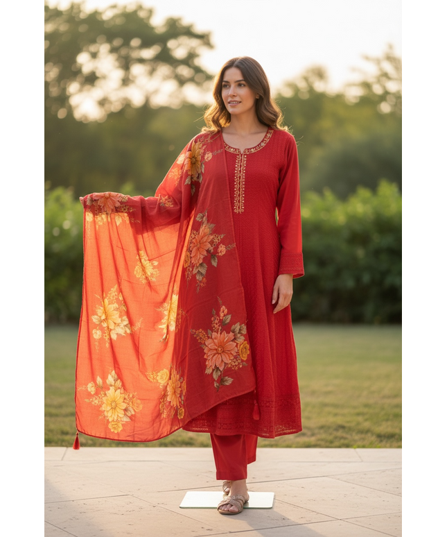 Red Anarkali Kurti set