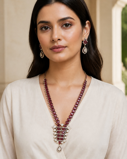 Ruby Red Kundan Necklace Set with Earrings | Indian Bridal Jewelry | Traditional Ethnic Wedding Jewelry | Bollywood Style