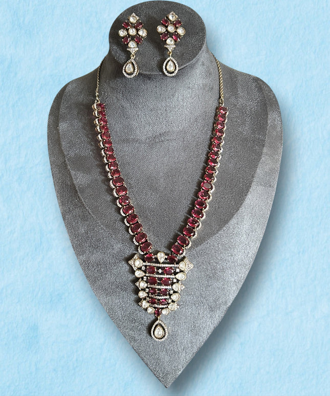 Ruby Red Kundan Necklace Set with Earrings | Indian Bridal Jewelry | Traditional Ethnic Wedding Jewelry | Bollywood Style