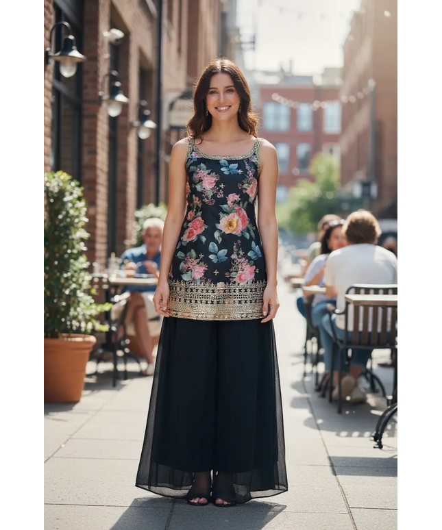 Black sharara set - Kurti Connection USA