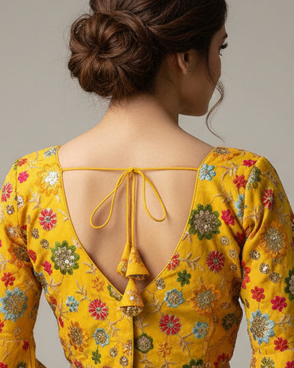 Yellow embroidered full sleeves blouse
