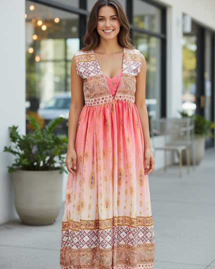 Pink long gown by Kurti Connection USA