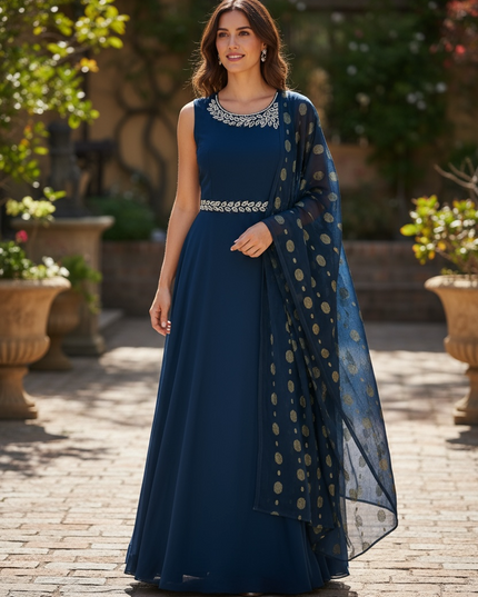 Blue georgette party wear Kurti by Kurti Connection USA