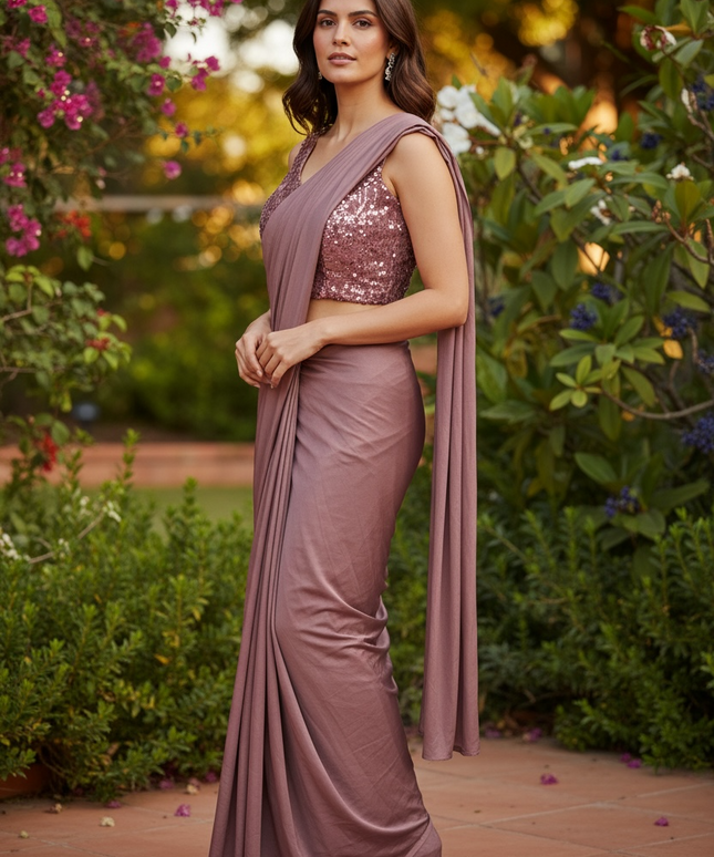 Ready to wear saree with overcoat by Kurti Connection USA