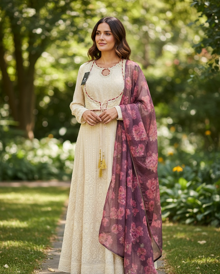 Chikankari long gown by Kurti Connection USA