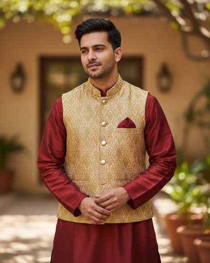 Silk kurta jacket set by Kurti Connection USA