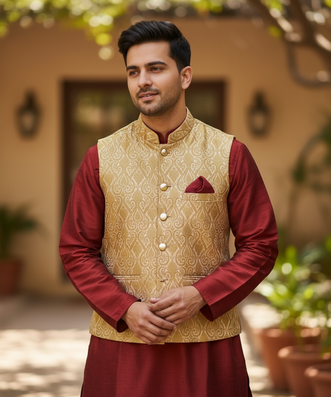 Silk kurta jacket set by Kurti Connection USA