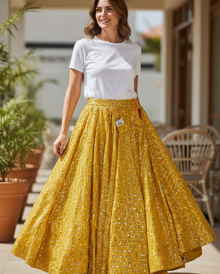 Sequin lehenga : yellow by Kurti Connection USA