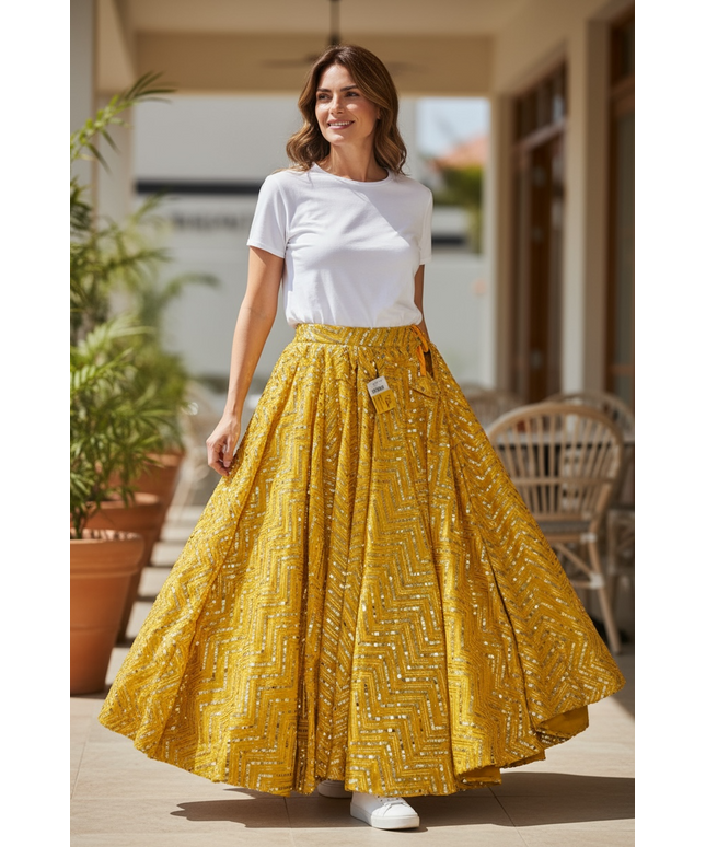 Sequin lehenga : yellow by Kurti Connection USA