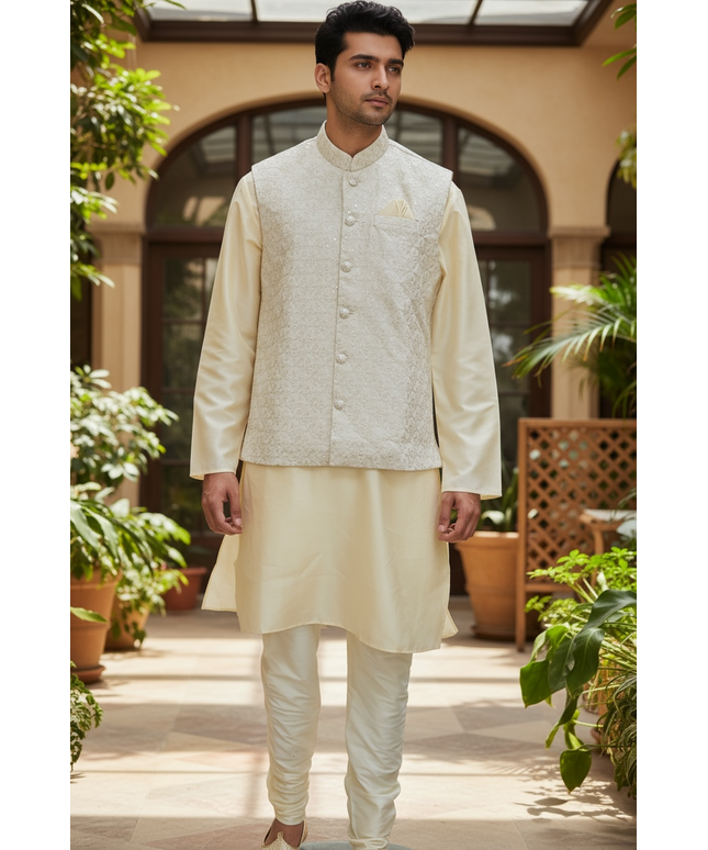 Silk Kurta set with jacket by Kurti Connection USA